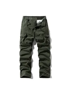 Men's vintage army green cargo pants featuring multiple pockets and drawstring waist