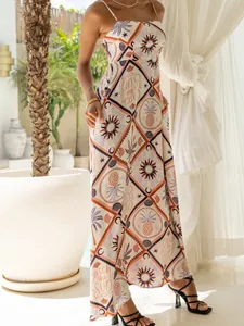 Robe longue de vacances à bretelles avec imprimés tropicaux de soleil et ananas