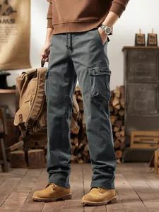 Men's vintage American style cargo pants with multi-pockets in outdoor grey blue finish