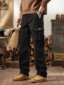 Vintage black men's cargo pants with multi-pocket design for outdoor mountain style