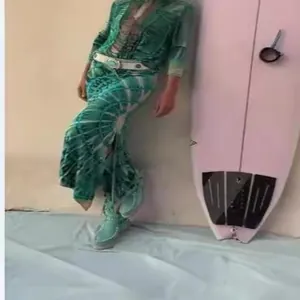 Bohemian teal printed slit maxi skirt for women beach seaside vacation styling outfit