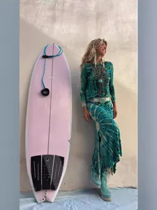 Stylish boho tie-dye split maxi skirt and matching top set for beach resort vacations