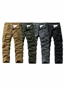 Men's vintage fleece-lined outdoor cargo pants with multi-pockets in four colors