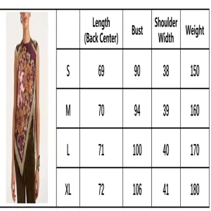 Size chart for retro sleeveless top showing bust and length measurements in cm