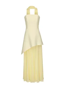 Elegant Women Asymmetric Bandeau Backless Evening Dress Set With Scarf Polyester Irregular Summer Beach Maxi Top And Bottom