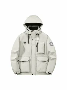 Premium men's off-white fleece-lined padded hooded jacket for superior winter warmth