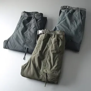 Lightweight quick-dry men's cargo pants in green and grey with multi-pockets