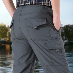 Men's outdoor quick-dry hiking cargo pants with multi-pockets in dark grey color
