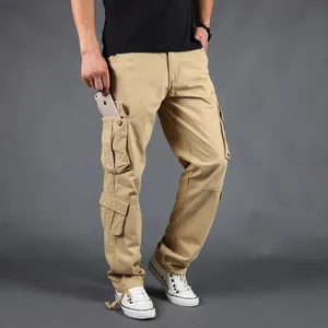 Men's Outdoor Cargo Pants Loose Fit Multi Pocket Cotton Trousers Wear Resistant Straight Leg Casual Work Pants For Spring Summer