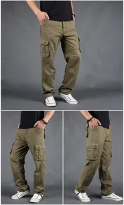Detailed multi-angle views of men's loose-fit cargo pants featuring six functional pockets.