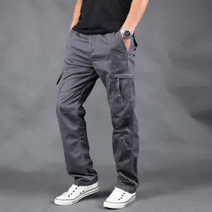 Men's casual loose-fit multi-pocket cargo pants in grey, perfect for autumn and winter