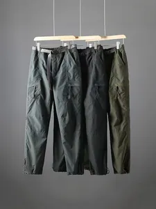 Men's Quick-Dry Multi-Pocket Cargo Pants Loose Straight Leg Tactical Work Pants With Belt Summer Breathable Outdoor Trousers Bottom