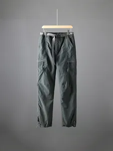 Men's summer quick-dry cargo pants in dark grey with multi-pockets and drawstring hem