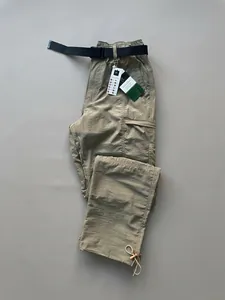 Lightweight khaki men's cargo pants with multi-pockets and adjustable drawstring hem