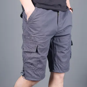 Short cargo gris décontracté pour hommes avec plusieurs poches et fermeture éclair pour l'été