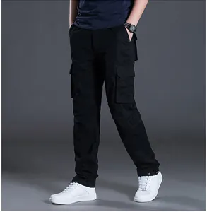 Men's versatile black cargo pants featuring a multi-pocket design and casual straight fit.