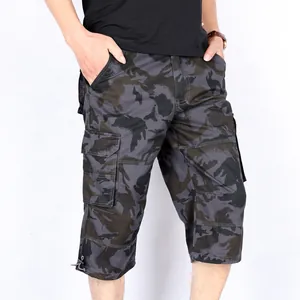Herren Sommer Dünne Camouflage Cargo Caprihose Casual Multi-Pocket Lockere Passform Baumwolle Shorts Outdoor Strand Mode Hose
