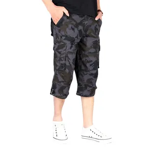 Herren Camouflage Cargo 3/4 Shorts mit mehreren Taschen in Dunkelgrau Camouflage-Muster