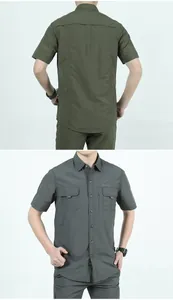 Gedetailleerde voor- en achterkant van tactisch sneldrogend herenshirt met zakken
