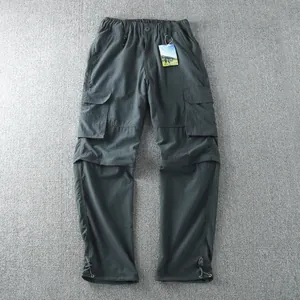 Men's outdoor convertible cargo pants with multi-pockets and elastic waist design