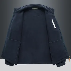 Giacca in pile polare blu scuro da uomo con colletto rialzato e chiusura lampo integrale