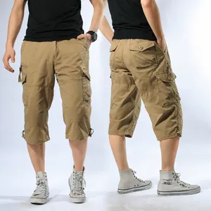 Men's Cargo Shorts Summer Thin Loose Big Size Multi-Pocket Outdoor Casual 3/4 Pants Cotton High Waist Tactical Bottom