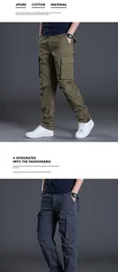 Detailansicht robuster Cargo-Hosen für Herren in Grün und Blau mit praktischen Taschen