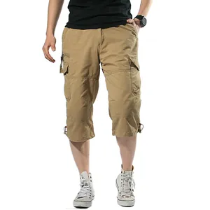 Men's lightweight casual cargo shorts with multi-pocket design seven-point khaki pants