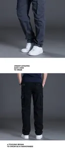 Detailansicht der Herren Cargo-Hose mit mehreren Taschen in Schwarz und Grau