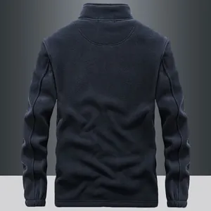 Men's warm winter fleece jacket with mock neck and long sleeves, dark blue color