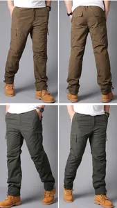 Winter waterproof fleece-lined softshell cargo pants for men in brown and dark green