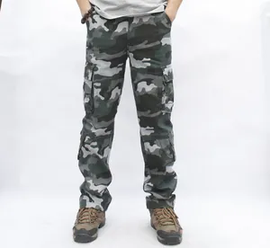 Men's loose camouflage cargo pants with multiple pockets and durable straight-leg fit