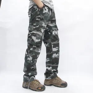 Side view of camouflage cargo pants with multiple pockets for work or casual outdoor wear