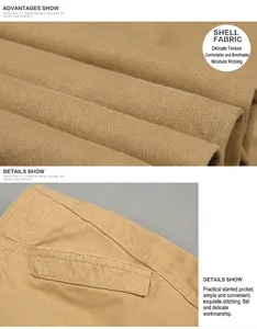 Detailansicht der Baumwollqualität und der präzisen Nähte bei Khaki-Cargohosen für Herren.
