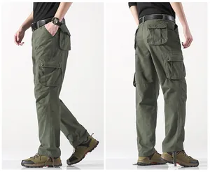 Seiten- und Rückansicht der olivgrünen Herren-Cargohose mit mehreren Taschen und geradem Schnitt