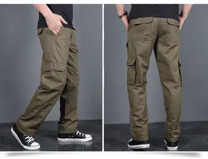 Detailed side and back view of durable men's olive green multi-pocket cargo pants