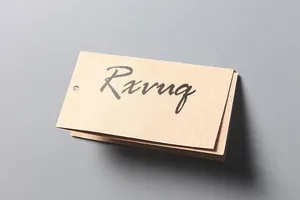 Detail view of the durable brown paper brand tag for men's tactical outdoor hiking pants