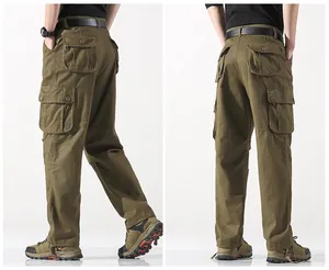 Rück- und Seitenansicht der olivgrünen Outdoor-Cargohose mit Multi-Taschen-Design