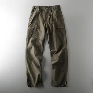 Men's olive green outdoor waterproof tactical cargo pants with drawstring cuffs