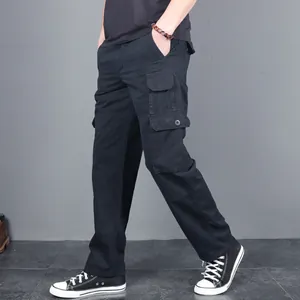 Classic men's black multi-pocket cargo pants with a loose tactical straight-leg fit