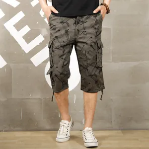 Men's stylish cotton cargo shorts featuring graffiti print and functional side pockets