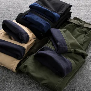 Men's Outdoor Waterproof Softshell Pants Thermal Fleece Lined Cargo Pants Straight Casual Trousers With Belt For Hiking Camping