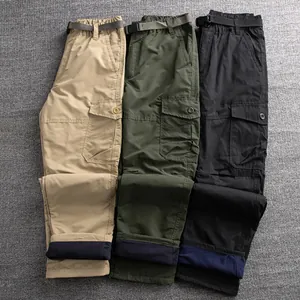 Men's outdoor fleece cargo pants, windproof and waterproof straight casual trousers
