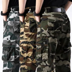 Men's Camouflage Cargo Pants Multi-pocket Casual Loose Straight Leg Tactical Cotton Camo Trousers Outdoor Wear-resistant Work Pants