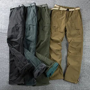 Men's outdoor windproof waterproof fleece-lined softshell pants in multiple colors.
