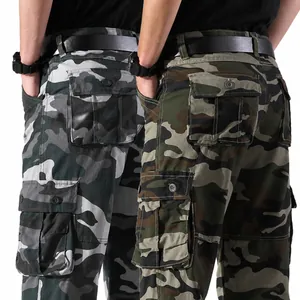 Durable men's relaxed fit multi-pocket camouflage cargo pants in grey and green styles