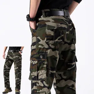Durable men's camouflage cargo pants featuring a multi-pocket design and relaxed fit