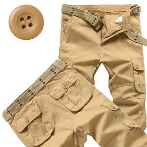 Premium men's khaki multi-pocket cargo pants with matching belt for casual or work wear