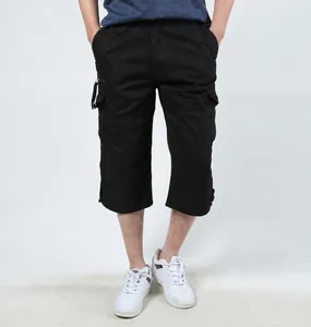 Men's casual black cargo shorts with multi-pockets and thin fabric for summer outdoor