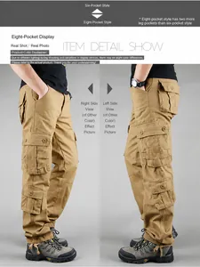 Men's khaki multi-pocket cargo pants in heavy cotton for winter